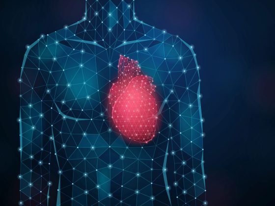 Siluetă prin care se poate observa o inimă din puncte și linii, reprezentând o valvulopatie - afecțiune care afectează valvele inimii.