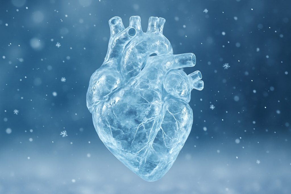 Ilustrație medicală a inimii pentru articolul referitor la modul cum reacționează inima în timpul sărbătorilor și la riscurile cardiovasculare ascunse.