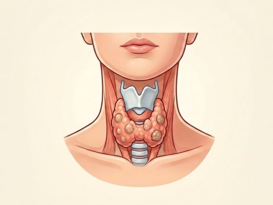 Ilustrație medicală a glandei tiroide cu noduli tiroidieni evidențiați
