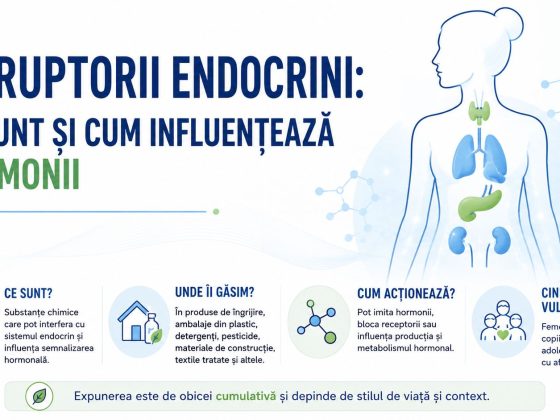 Infografic despre disruptorii endocrini, ce sunt, unde se găsesc și cum pot influența echilibrul hormonal