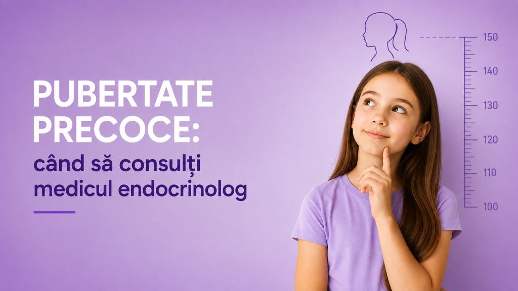Copil aflat în perioada de dezvoltare, ilustrând o pubertate precoce și momentul în care este recomandat consultul endocrinologic pediatric.